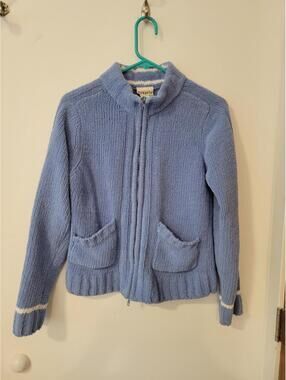 Sahalie Small Blue Knit Polyester Zip-Up Sweater
